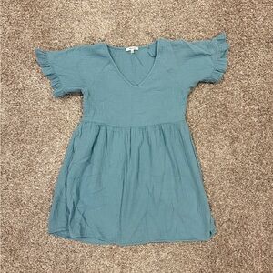 Madewell Teal Ruffle Sleeve Mini Dress